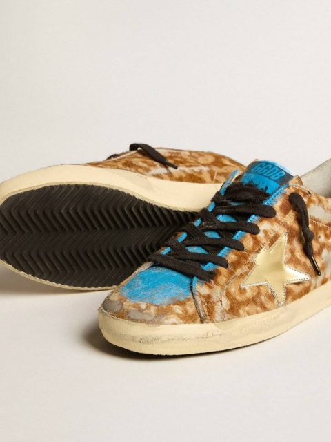 Super-Star Men’s Super-Star Lab In Leopard Pony Skin With Gold Star And Gray Heel Tab Golden Goose Men - Image 3