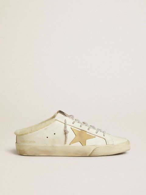 Super-Star Sabot Golden Goose Women’s Super-Star Sabots With Gold Suede Star And Shearling Lining Women