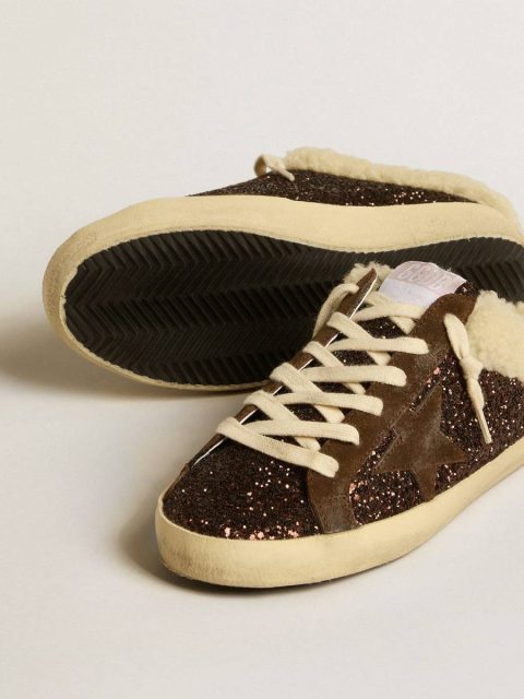 Super-Star Sabots In Glitter With Brown Star And Shearling Lining Women Super-Star Sabot Golden Goose - Image 3