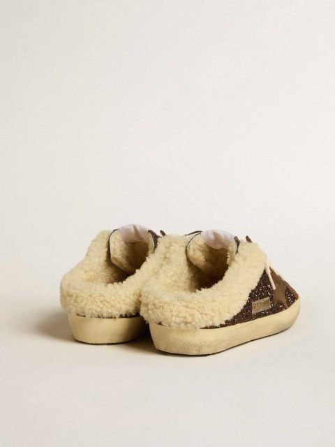 Super-Star Sabots In Glitter With Brown Star And Shearling Lining Women Super-Star Sabot Golden Goose - Image 4
