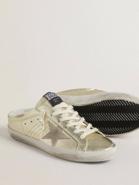 Super-Star Sabots In Platinum Foiled Leather With Beige Suede Star Super-Star Sabot Golden Goose Women - Image 3