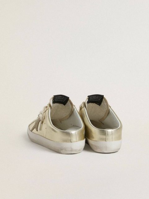 Super-Star Sabots In Platinum Foiled Leather With Beige Suede Star Super-Star Sabot Golden Goose Women - Image 4