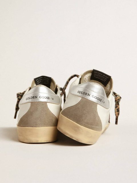 Super-Star With Burgundy Glitter Star And Silver Heel Tab White Women Golden Goose Super-Star - Image 5