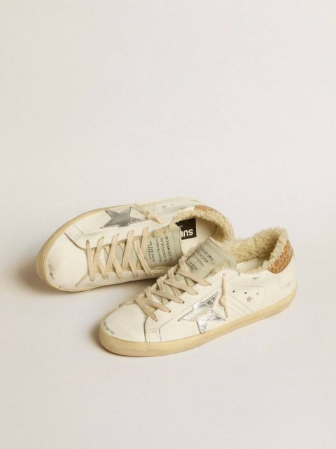Super-Star With Silver Leather Star And Crocodile-Print Leather Heel Tab White Women Super-Star Golden Goose - Image 2