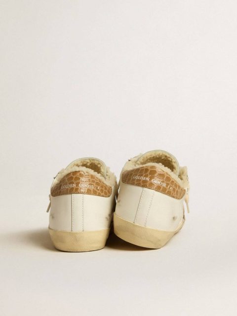 Super-Star With Silver Leather Star And Crocodile-Print Leather Heel Tab White Women Super-Star Golden Goose - Image 4