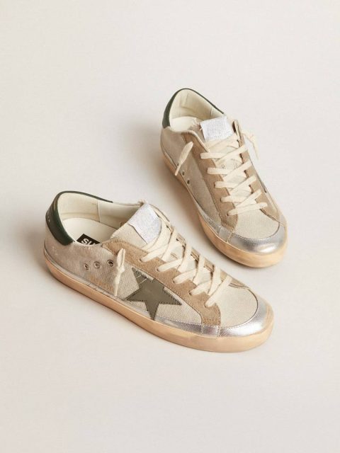 Super-Star Women Super-Star In Gray Canvas With A Green Leather Star And Heel Tab Golden Goose - Image 2