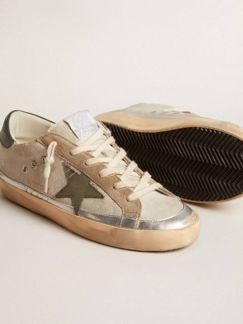 Super-Star Women Super-Star In Gray Canvas With A Green Leather Star And Heel Tab Golden Goose - Image 3