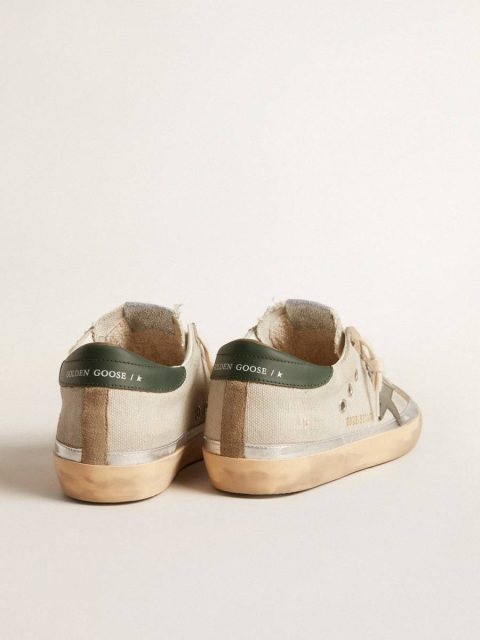 Super-Star Women Super-Star In Gray Canvas With A Green Leather Star And Heel Tab Golden Goose - Image 4