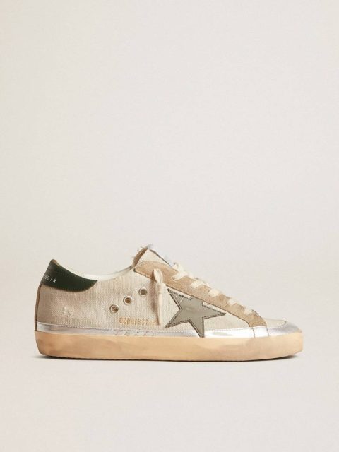 Super-Star Women Super-Star In Gray Canvas With A Green Leather Star And Heel Tab Golden Goose