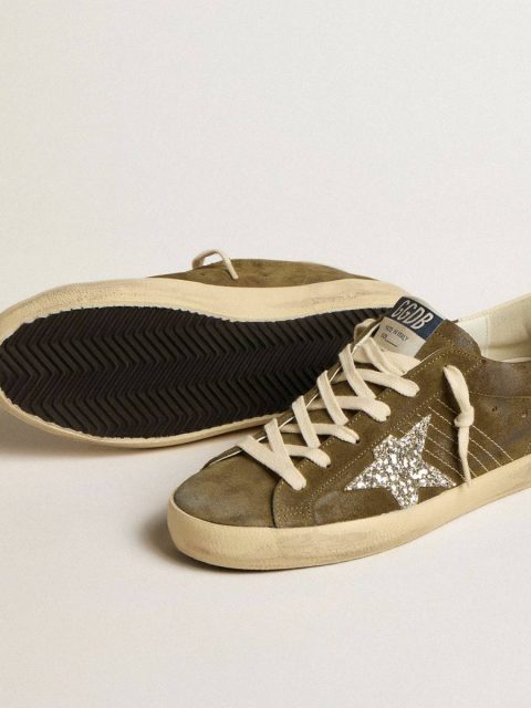 Super-Star Women Women’s Super-Star In Green Suede With Glitter Star And Cream Heel Tab Golden Goose - Image 4