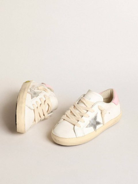 Super-Star Young With Silver Leather Star And Pink Heel Tab White Kids Golden Goose Girls (4-10 Years) - Image 2