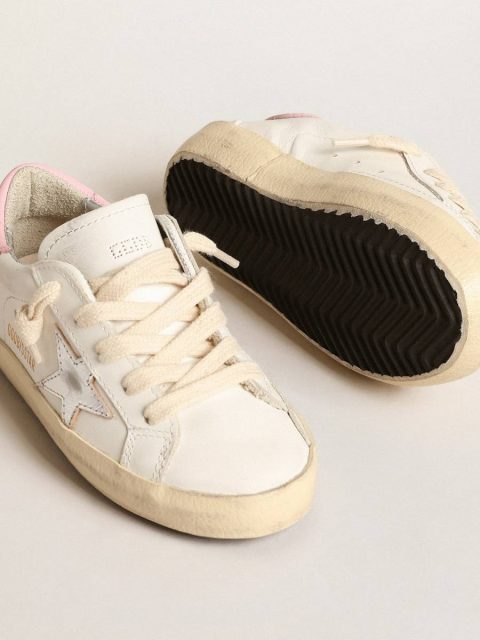 Super-Star Young With Silver Leather Star And Pink Heel Tab White Kids Golden Goose Girls (4-10 Years) - Image 3
