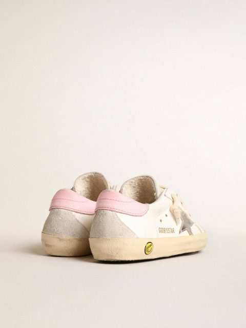 Super-Star Young With Silver Leather Star And Pink Heel Tab White Kids Golden Goose Girls (4-10 Years) - Image 4