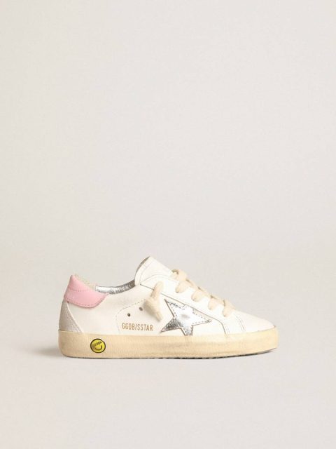 Super-Star Young With Silver Leather Star And Pink Heel Tab White Kids Golden Goose Girls (4-10 Years)