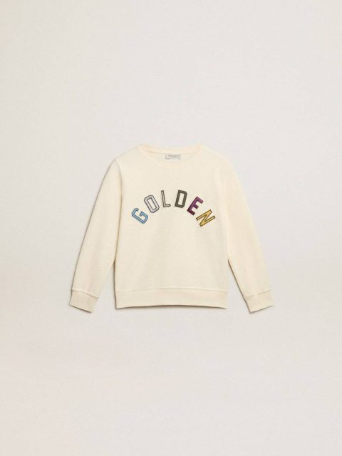 Sweatshirt In Aged White With Multicolor Golden Lettering On The Front Aged White Topwear Selection (4-12 Years) Golden Goose Kids