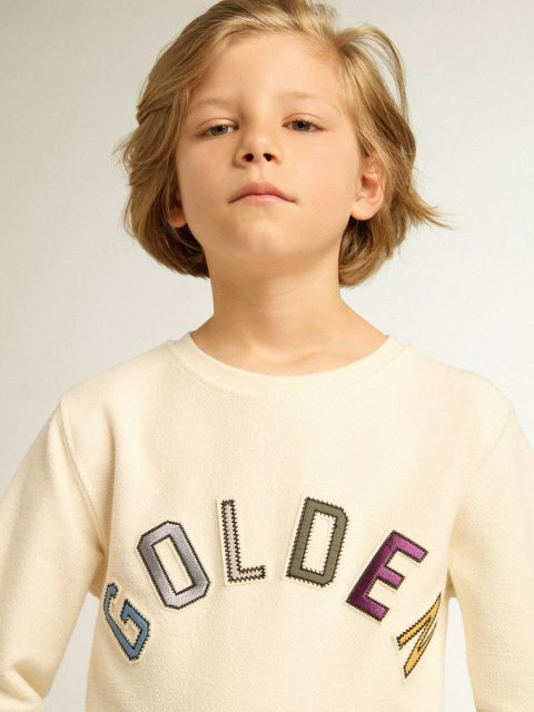 Sweatshirt In Aged White With Multicolor Golden Lettering On The Front Aged White Topwear Selection (4-12 Years) Golden Goose Kids - Image 5