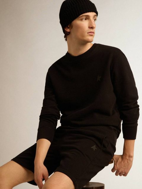 Sweatshirts Golden Goose Men Black Archibald Star Collection Sweatshirt With Tone-On-Tone Star On The Front Black - Image 2