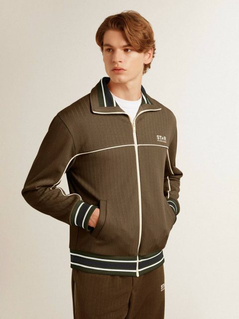 Sweatshirts Men’s Military Green Zipped Sweatshirt With White Logo Men Military Green Golden Goose - Image 2