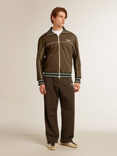 Sweatshirts Men’s Military Green Zipped Sweatshirt With White Logo Men Military Green Golden Goose - Image 3