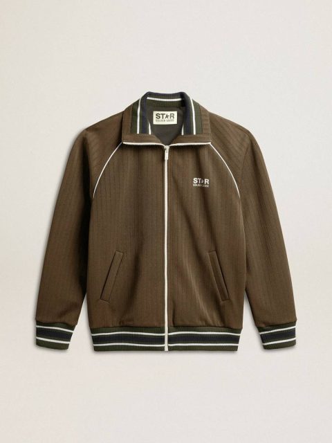 Sweatshirts Men’s Military Green Zipped Sweatshirt With White Logo Men Military Green Golden Goose