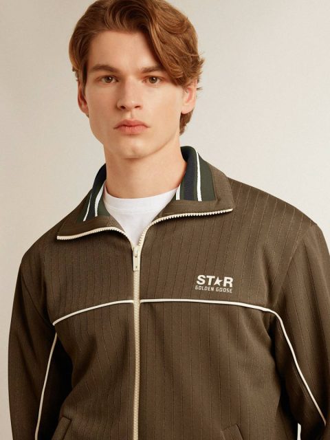 Sweatshirts Men’s Military Green Zipped Sweatshirt With White Logo Men Military Green Golden Goose - Image 5