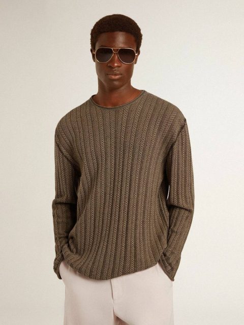 Sweatshirts Men's Travertine-Colored Sweater With 'Golden' Patch Lettering On The Back Men Travertine Golden Goose - Image 2