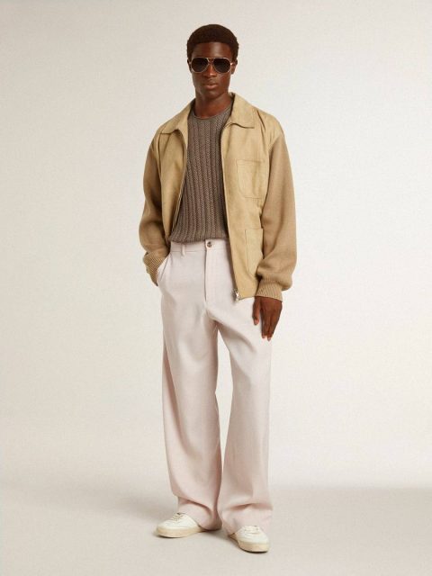 Sweatshirts Men's Travertine-Colored Sweater With 'Golden' Patch Lettering On The Back Men Travertine Golden Goose - Image 3