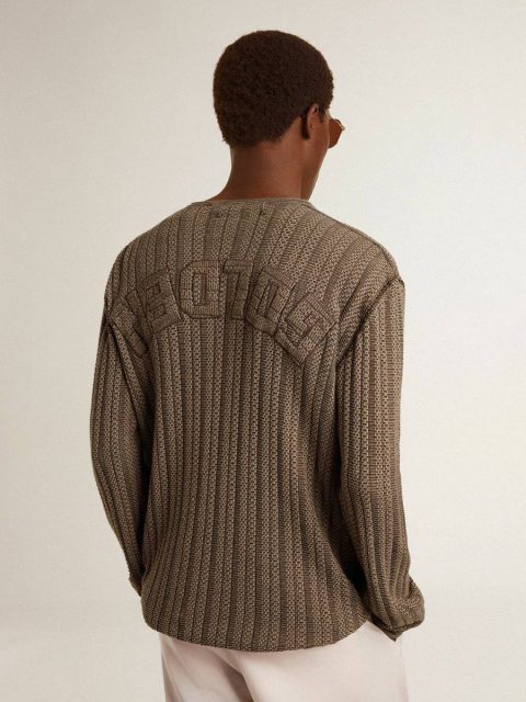 Sweatshirts Men's Travertine-Colored Sweater With 'Golden' Patch Lettering On The Back Men Travertine Golden Goose - Image 4