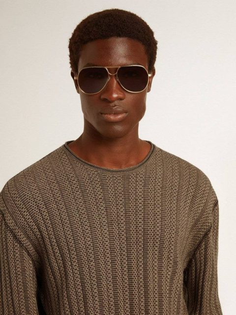 Sweatshirts Men's Travertine-Colored Sweater With 'Golden' Patch Lettering On The Back Men Travertine Golden Goose - Image 5