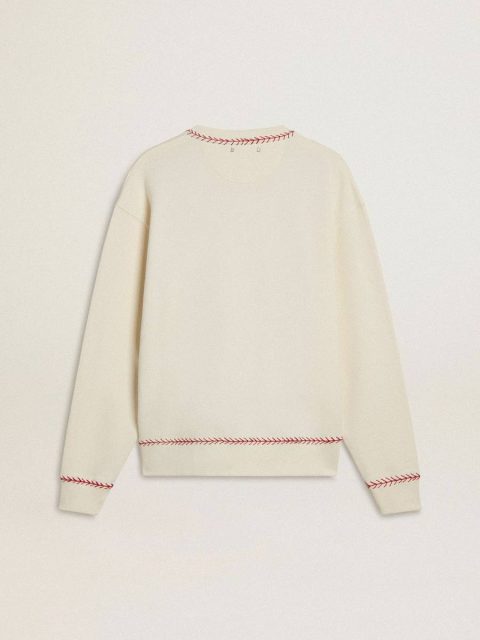 Sweatshirts Women Golden Goose Cny Sweatshirt In Worn-White Cotton With Red Embroidery Worn White - Image 2