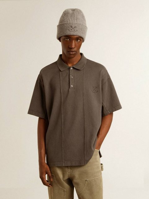 T-Shirts & Polo Shirts Men Anthracite Gray Golden Goose Men's Cotton Polo Shirt In Anthracite Gray With Embroidery - Image 3