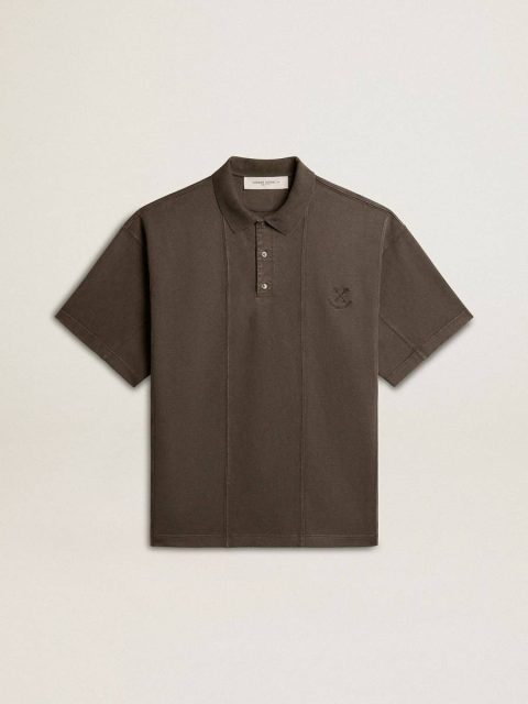 T-Shirts & Polo Shirts Men Anthracite Gray Golden Goose Men's Cotton Polo Shirt In Anthracite Gray With Embroidery