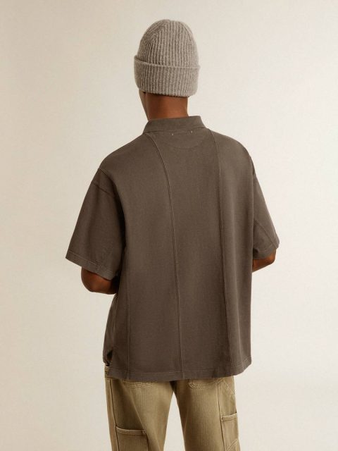 T-Shirts & Polo Shirts Men Anthracite Gray Golden Goose Men's Cotton Polo Shirt In Anthracite Gray With Embroidery - Image 5