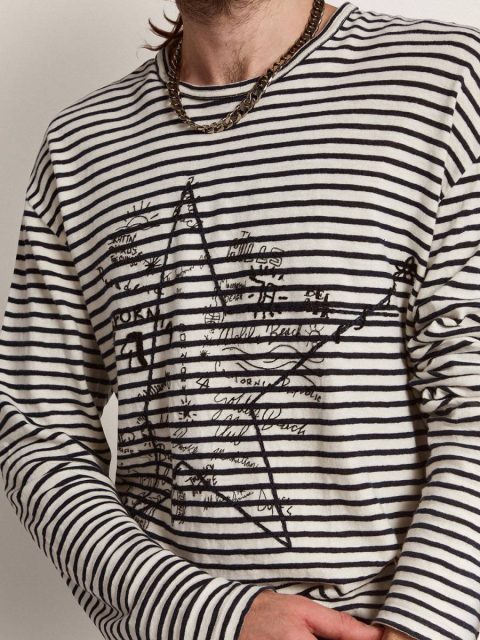 T-Shirts & Polo Shirts Men's T-Shirt With White And Blue Stripes And Embroidery On The Front White And Blue Golden Goose Men - Image 2