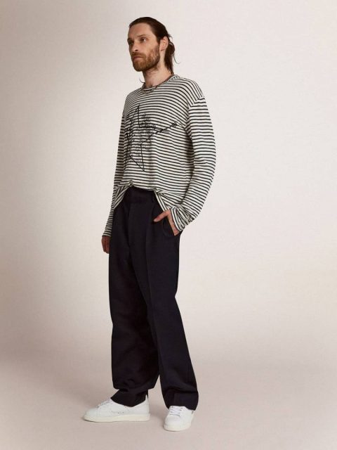 T-Shirts & Polo Shirts Men's T-Shirt With White And Blue Stripes And Embroidery On The Front White And Blue Golden Goose Men - Image 3