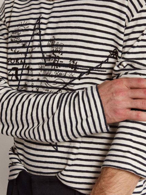 T-Shirts & Polo Shirts Men's T-Shirt With White And Blue Stripes And Embroidery On The Front White And Blue Golden Goose Men - Image 5