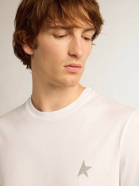T-Shirts & Polo Shirts White Men's White T-Shirt With Silver Glitter Star On The Front Men Golden Goose - Image 2