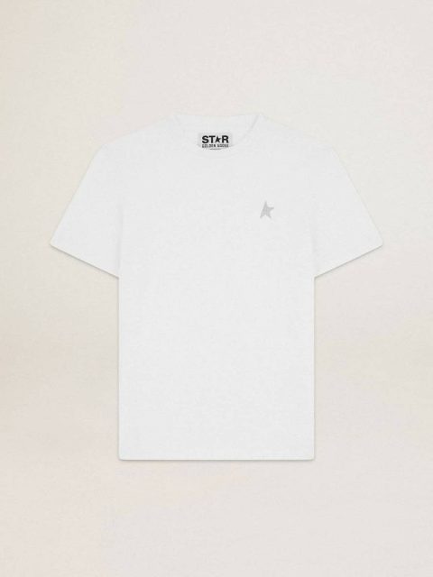 T-Shirts & Polo Shirts White Men's White T-Shirt With Silver Glitter Star On The Front Men Golden Goose