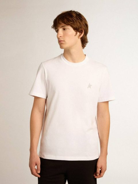T-Shirts & Polo Shirts White Men's White T-Shirt With Silver Glitter Star On The Front Men Golden Goose - Image 5