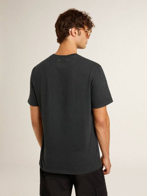 T-Shirts & Polo Shirts White Men’s Worn-Black Cotton T-Shirt With Print On The Front Golden Goose Men - Image 4