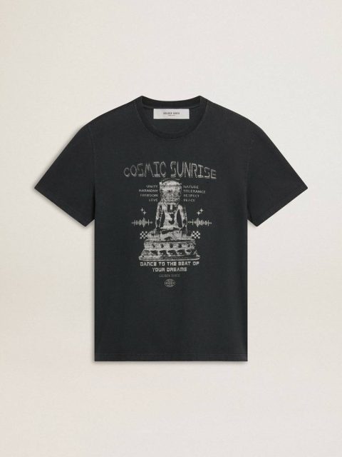 T-Shirts & Polo Shirts White Men’s Worn-Black Cotton T-Shirt With Print On The Front Golden Goose Men
