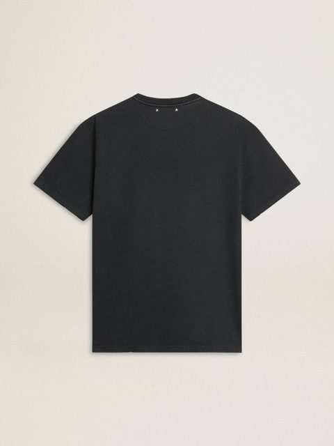 T-Shirts & Polo Shirts White Men’s Worn-Black Cotton T-Shirt With Print On The Front Golden Goose Men - Image 5
