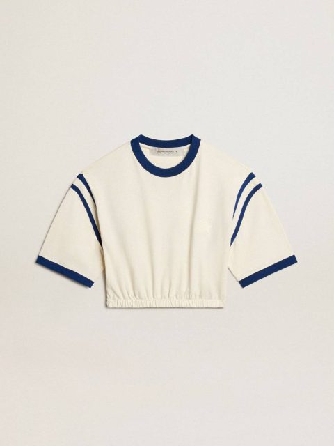 T-Shirts & Tops Aged White Women Golden Goose Aged White Cotton Cropped T-Shirt With Lettering On The Back
