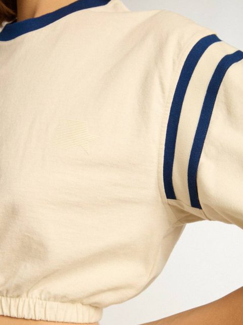 T-Shirts & Tops Aged White Women Golden Goose Aged White Cotton Cropped T-Shirt With Lettering On The Back - Image 5