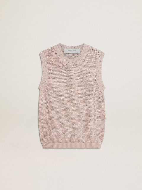 T-Shirts & Tops Pink Golden Goose Mesh Knit Top With Sequins And Contrasting Details Women