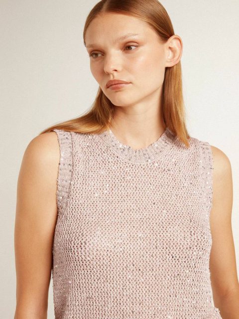 T-Shirts & Tops Pink Golden Goose Mesh Knit Top With Sequins And Contrasting Details Women - Image 5