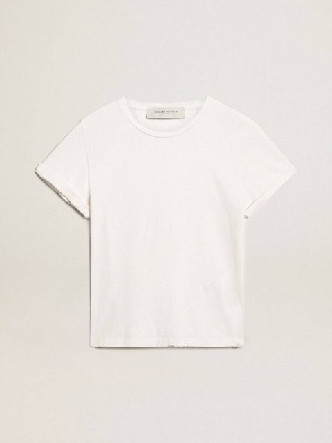 T-Shirts & Tops White Golden Goose Women Distressed Slim-Fit Women’s T-Shirt In White