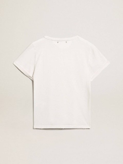 T-Shirts & Tops White Golden Goose Women Distressed Slim-Fit Women’s T-Shirt In White - Image 5