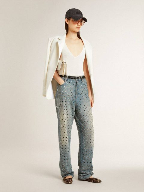 T-Shirts & Tops Women Golden Goose Sleeveless Top Embroidered With Worn-White Ribbing White - Image 3