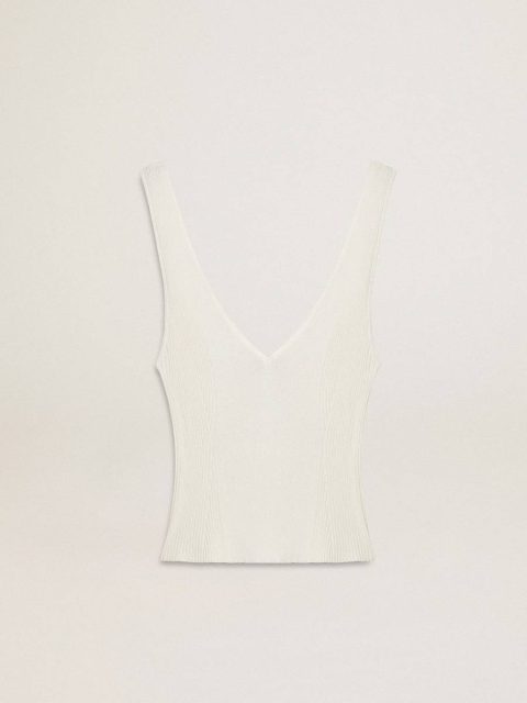 T-Shirts & Tops Women Golden Goose Sleeveless Top Embroidered With Worn-White Ribbing White